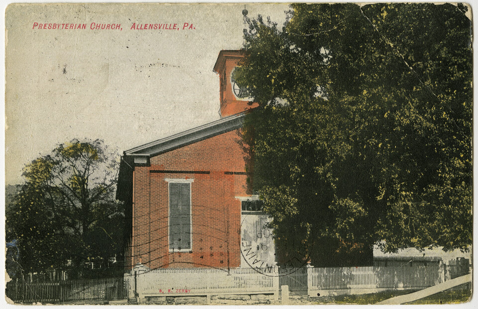 Presbyterian church in Allensville, Pennsylvania from a pre-1923 postcard From RG 428, Postcard Collection, Presbyterian Historical Society, Philadelphia, Pennsylvania.
