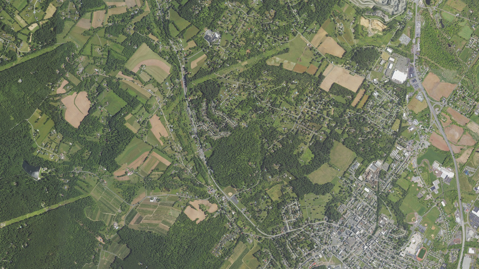 Aerial view of land around Colebrookdale, Pennsylvania