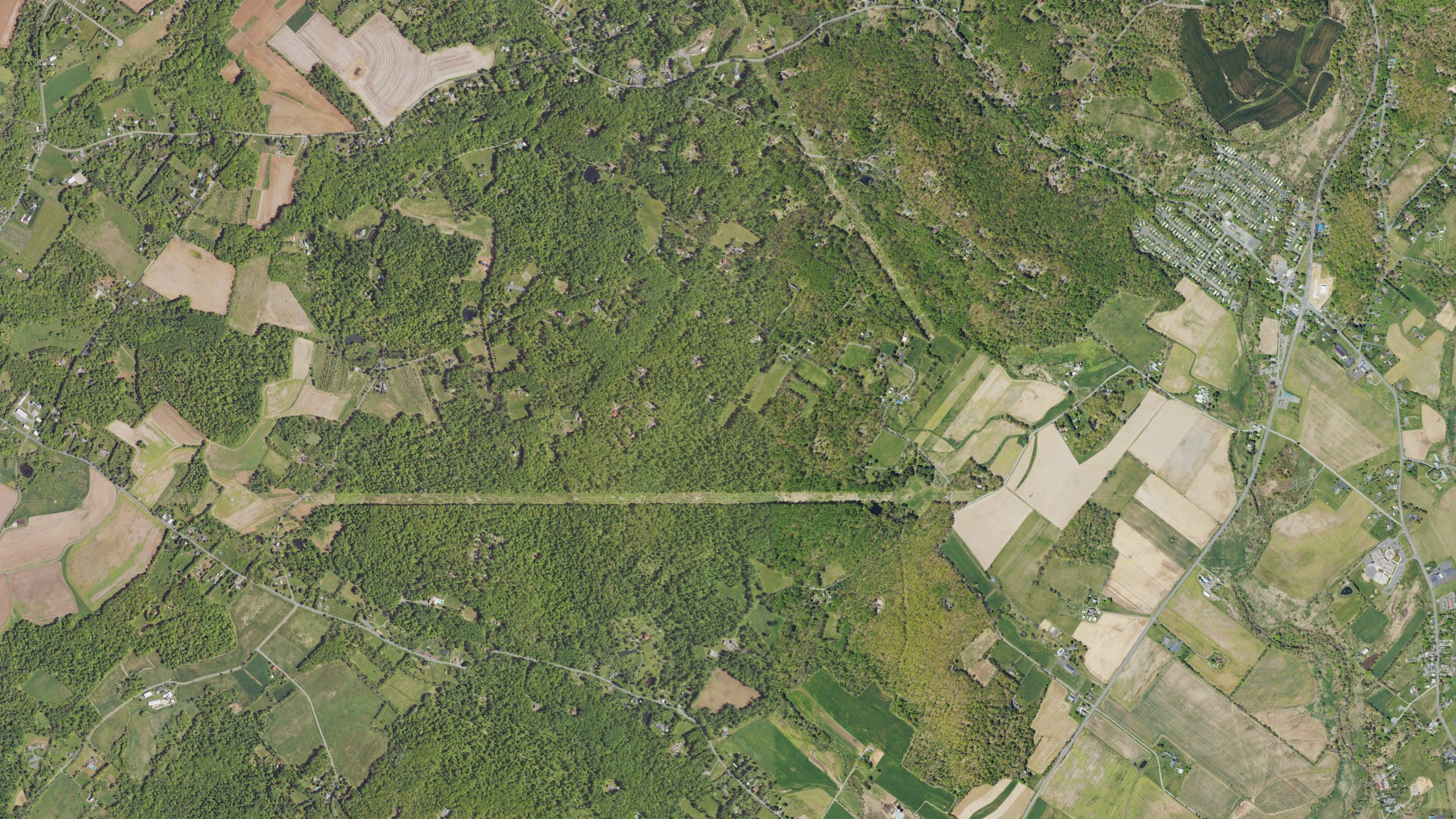 Aerial view of land around Hereford, Pennsylvania