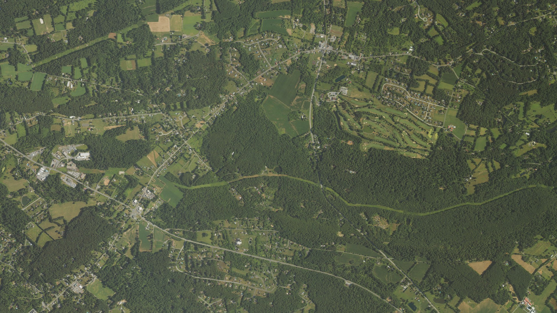 Aerial view of land around Ruscombmanor, Pennsylvania