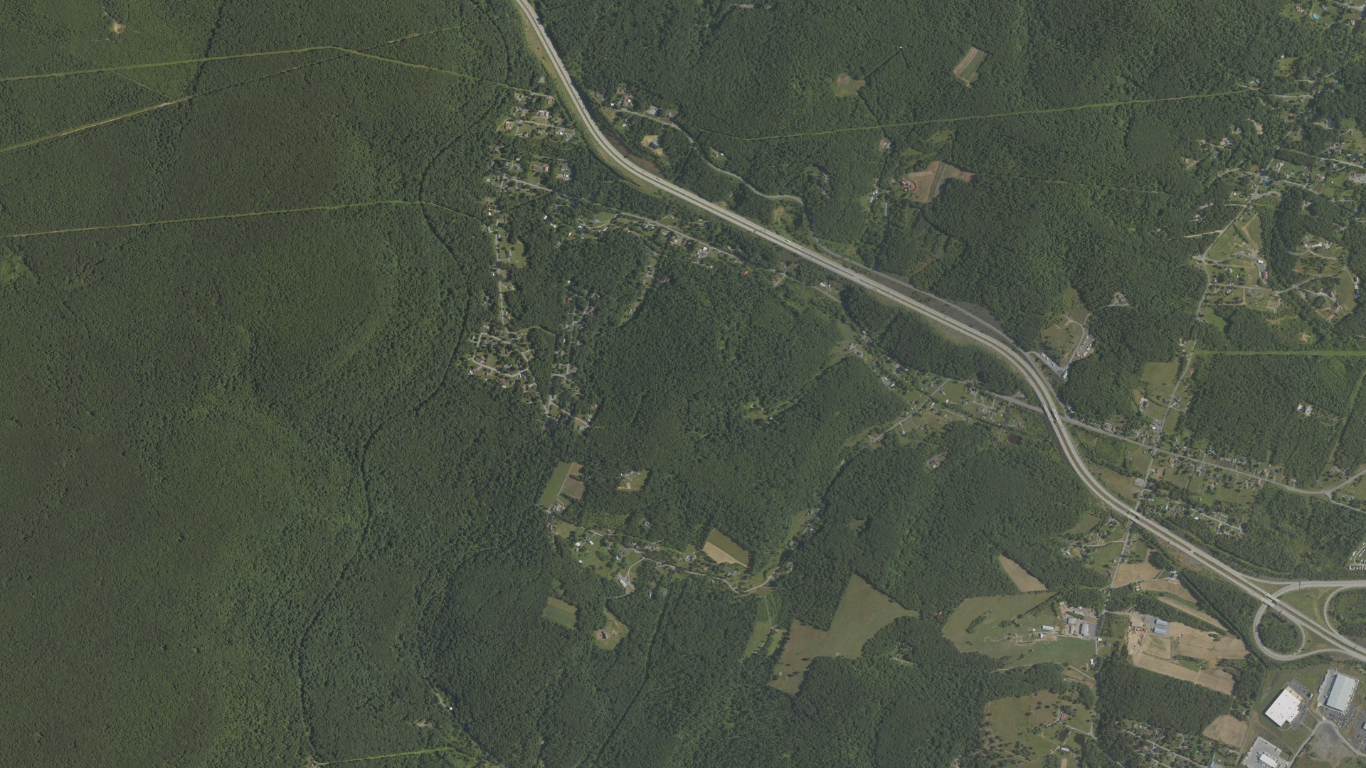 Natural-color aerial photograph of land around Allegheny, Pennsylvania