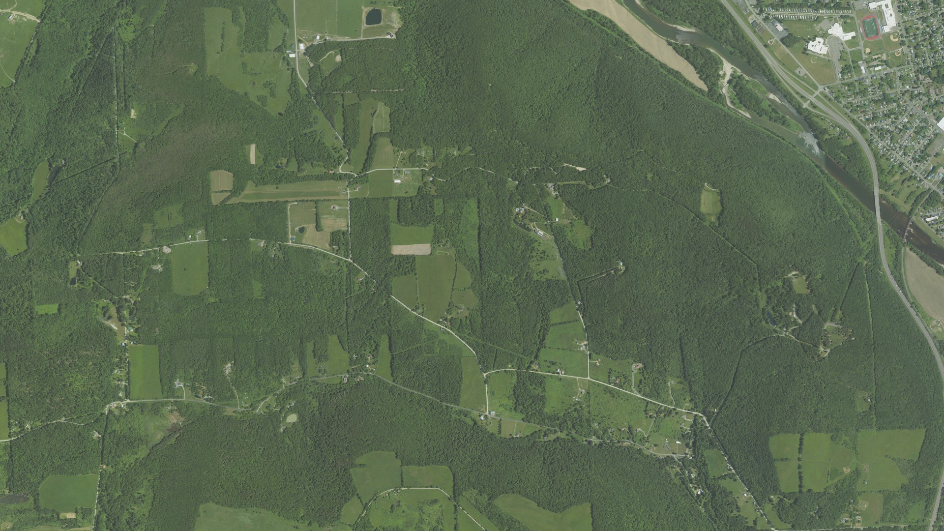 Aerial view of land around Athens, Pennsylvania