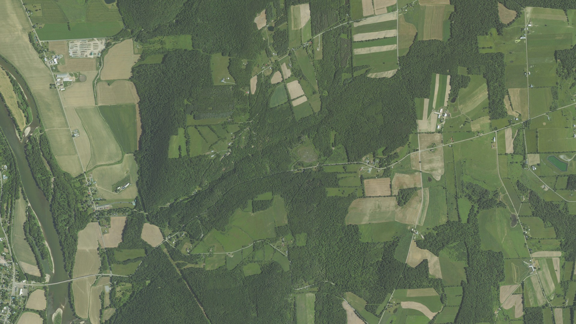 Aerial view of land around Sheshequin, Pennsylvania