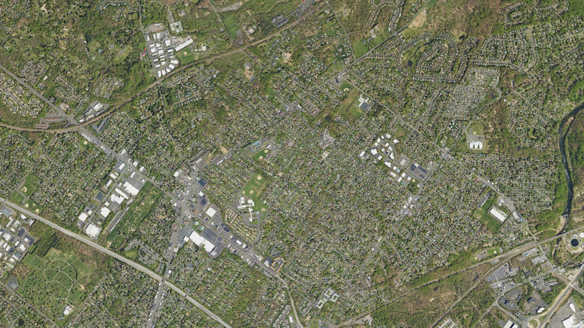 Aerial view of land around Lower Southampton, Pennsylvania