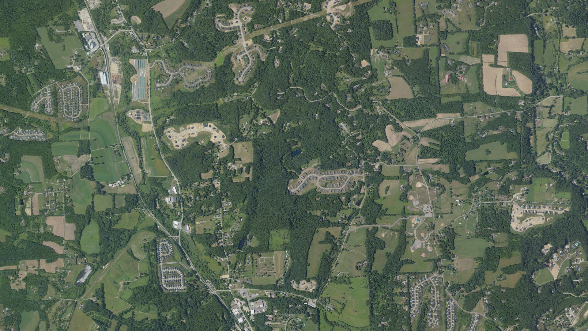 Aerial view of land around Adams, Pennsylvania