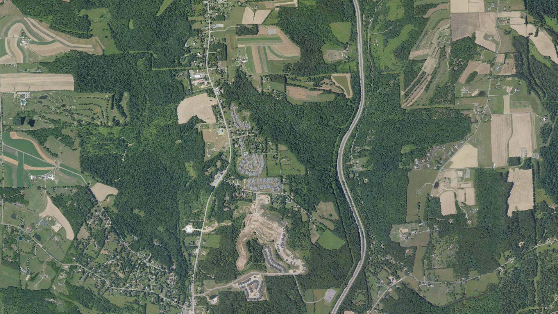 Natural-color aerial photograph of land around Lancaster, Pennsylvania