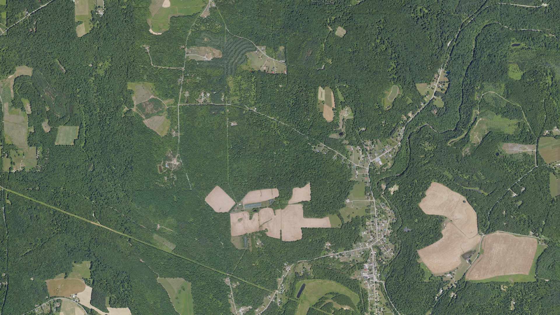 Natural-color aerial photograph of land around Parker, Pennsylvania
