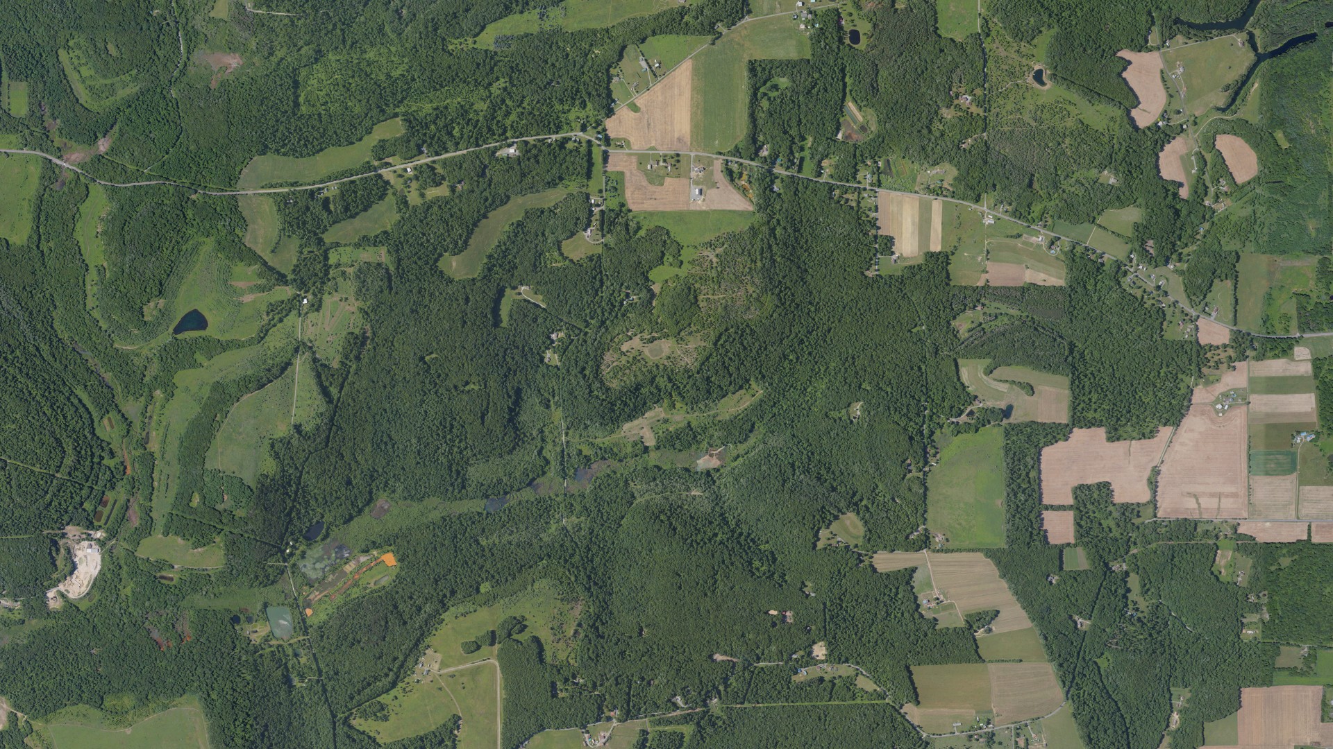 Aerial view of land around Venango, Pennsylvania