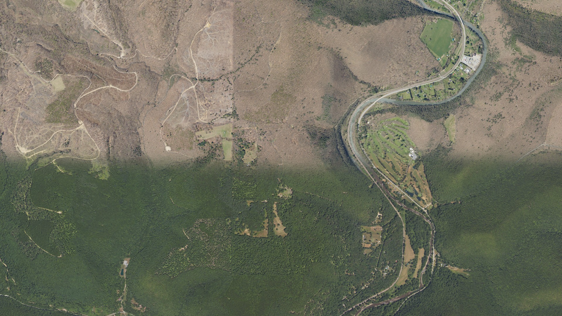 Natural-color aerial photograph of land around Cameron County, Pennsylvania