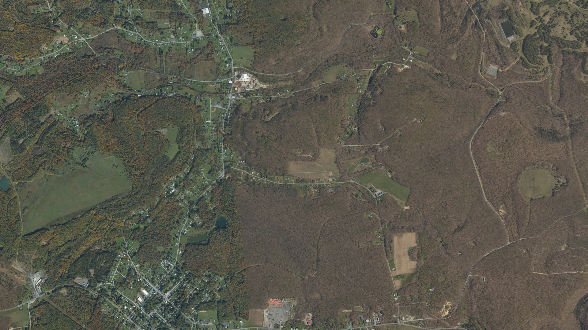 Aerial view of land around Snow Shoe, Pennsylvania