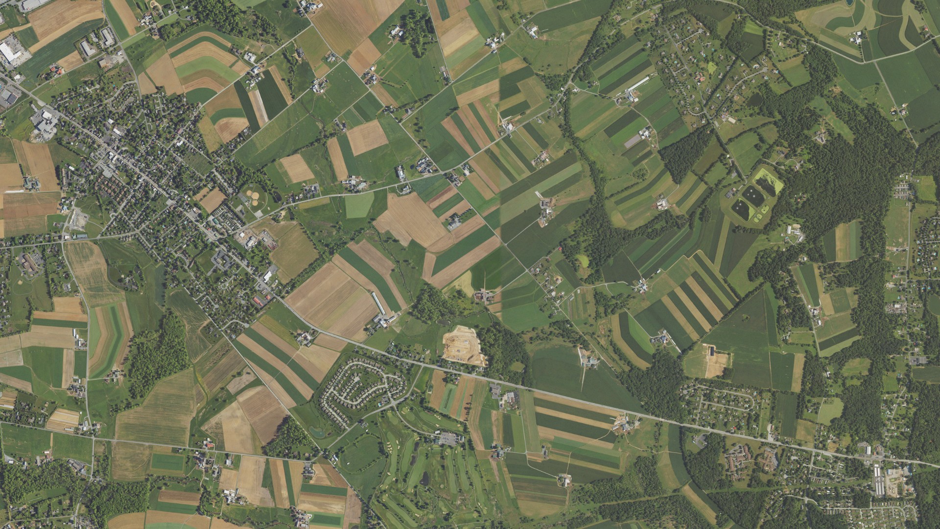 Aerial view of land around Honey Brook, Pennsylvania