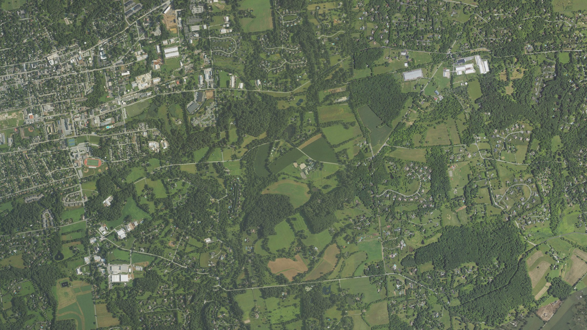 Aerial view of land around Kennett, Pennsylvania