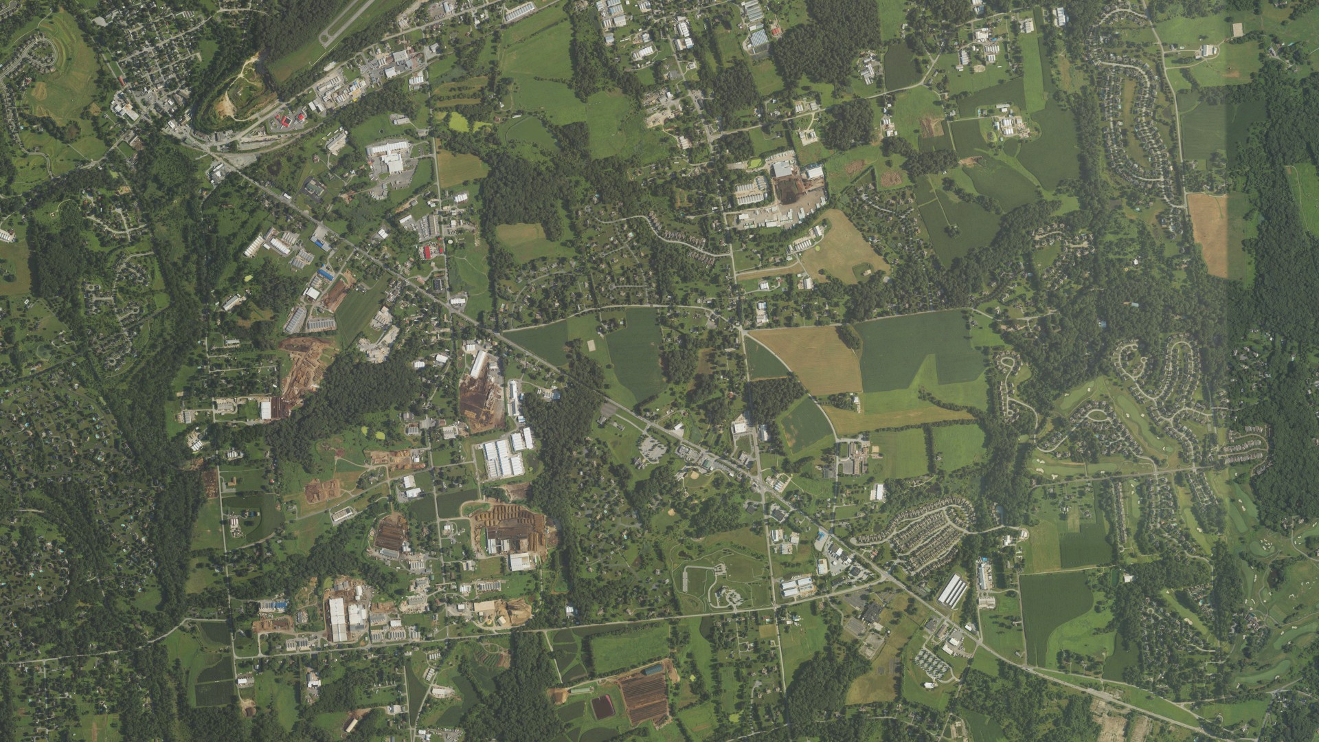Aerial view of land around New Garden, Pennsylvania