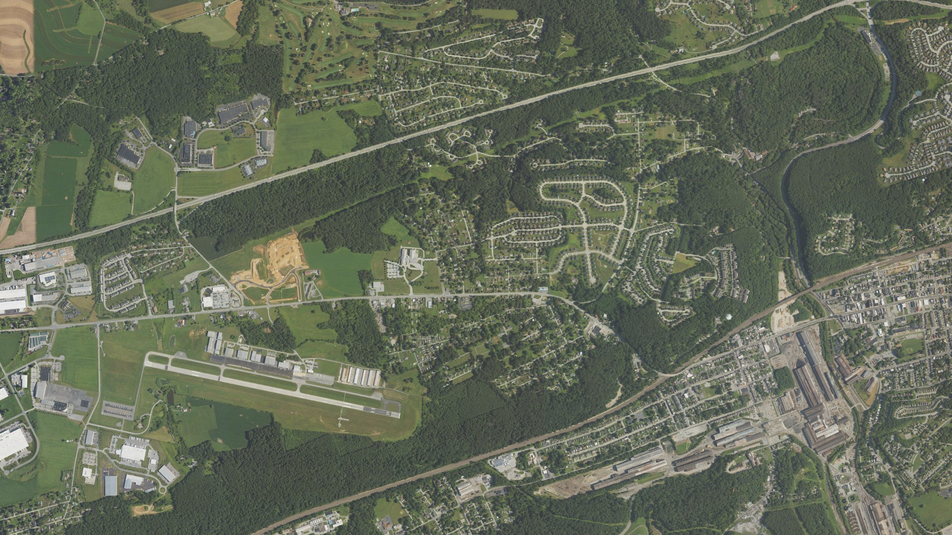 Aerial view of land around Valley, Pennsylvania