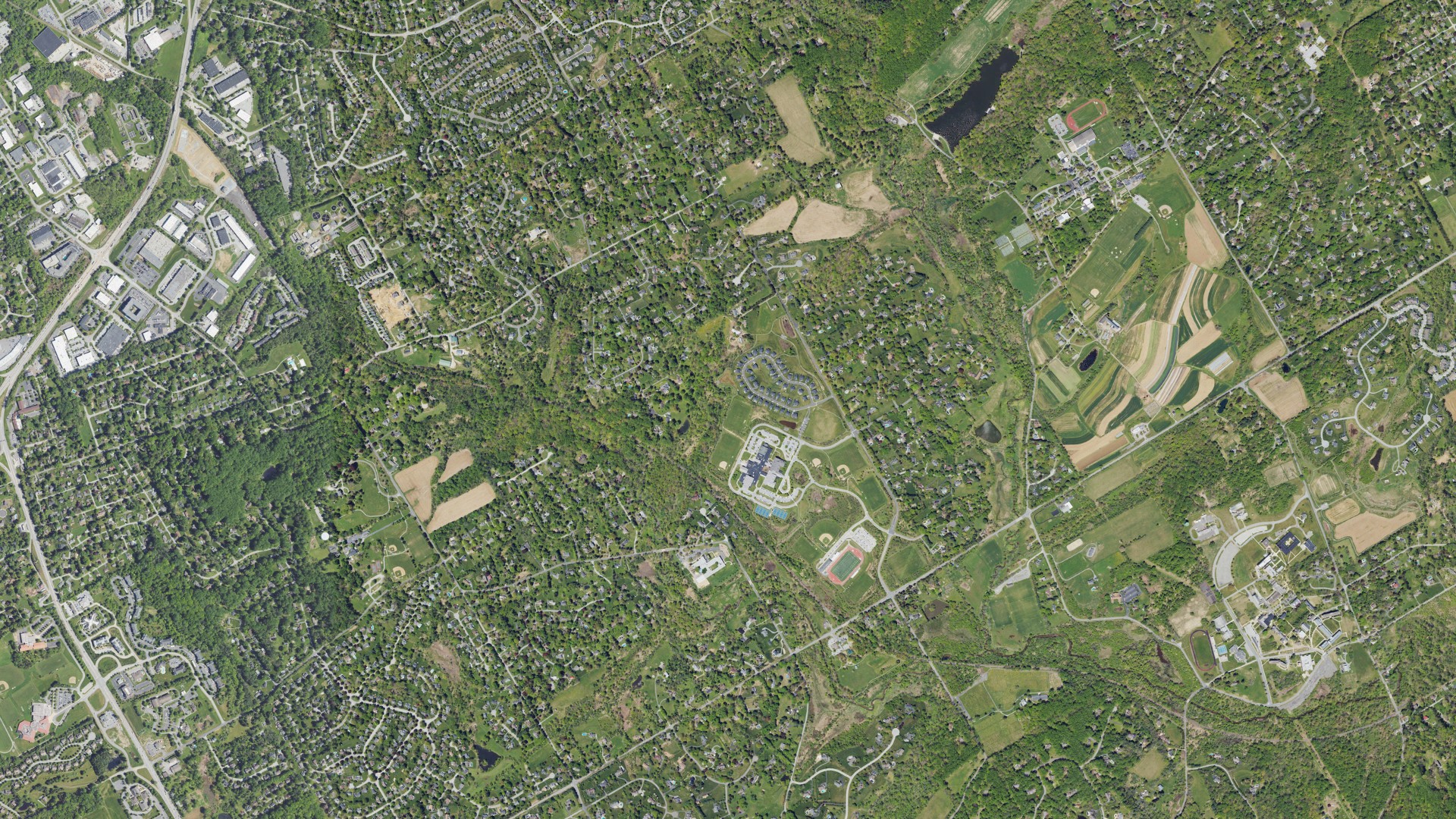 Aerial view of land around Westtown, Pennsylvania