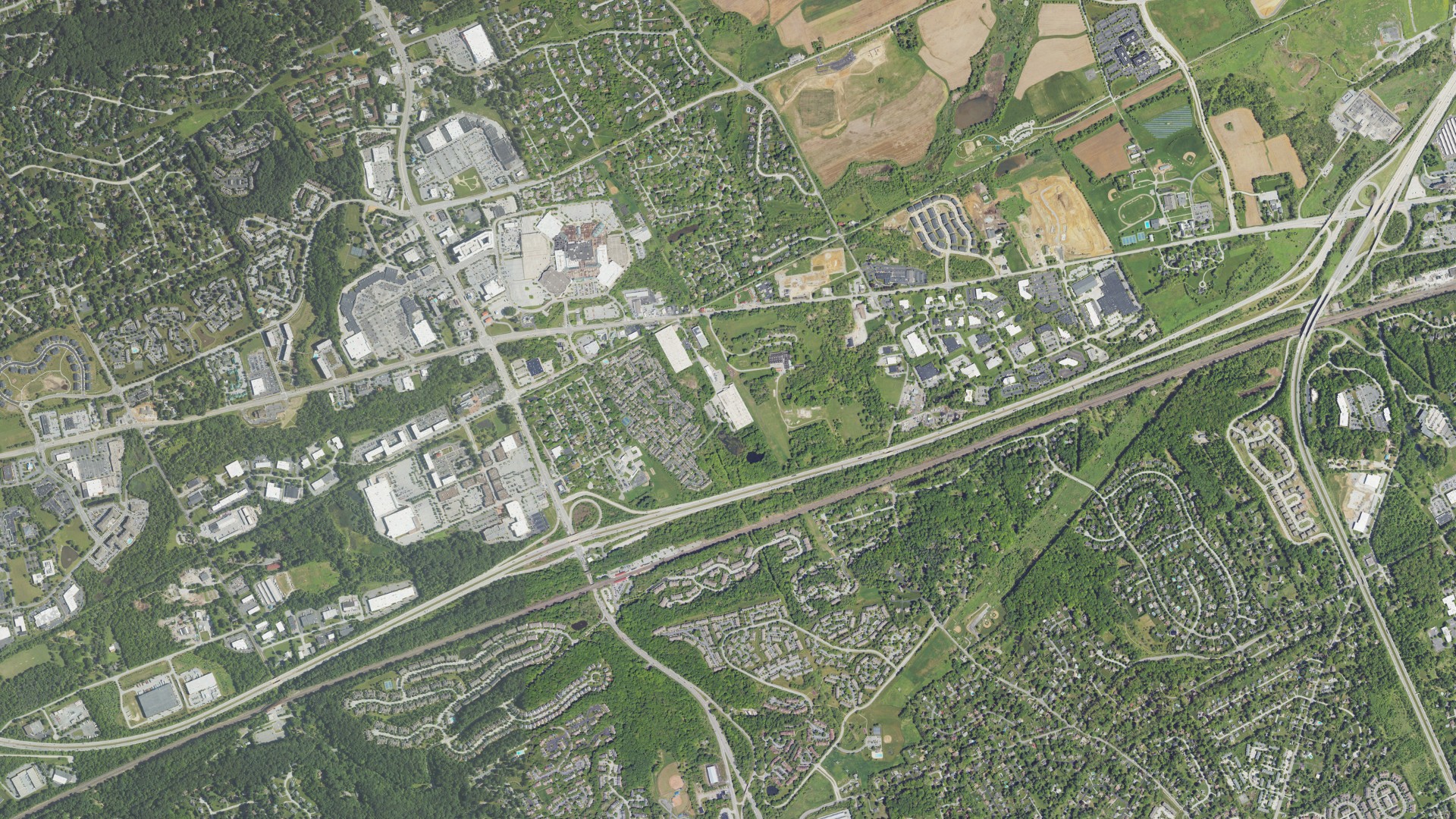 Aerial view of land around West Whiteland, Pennsylvania
