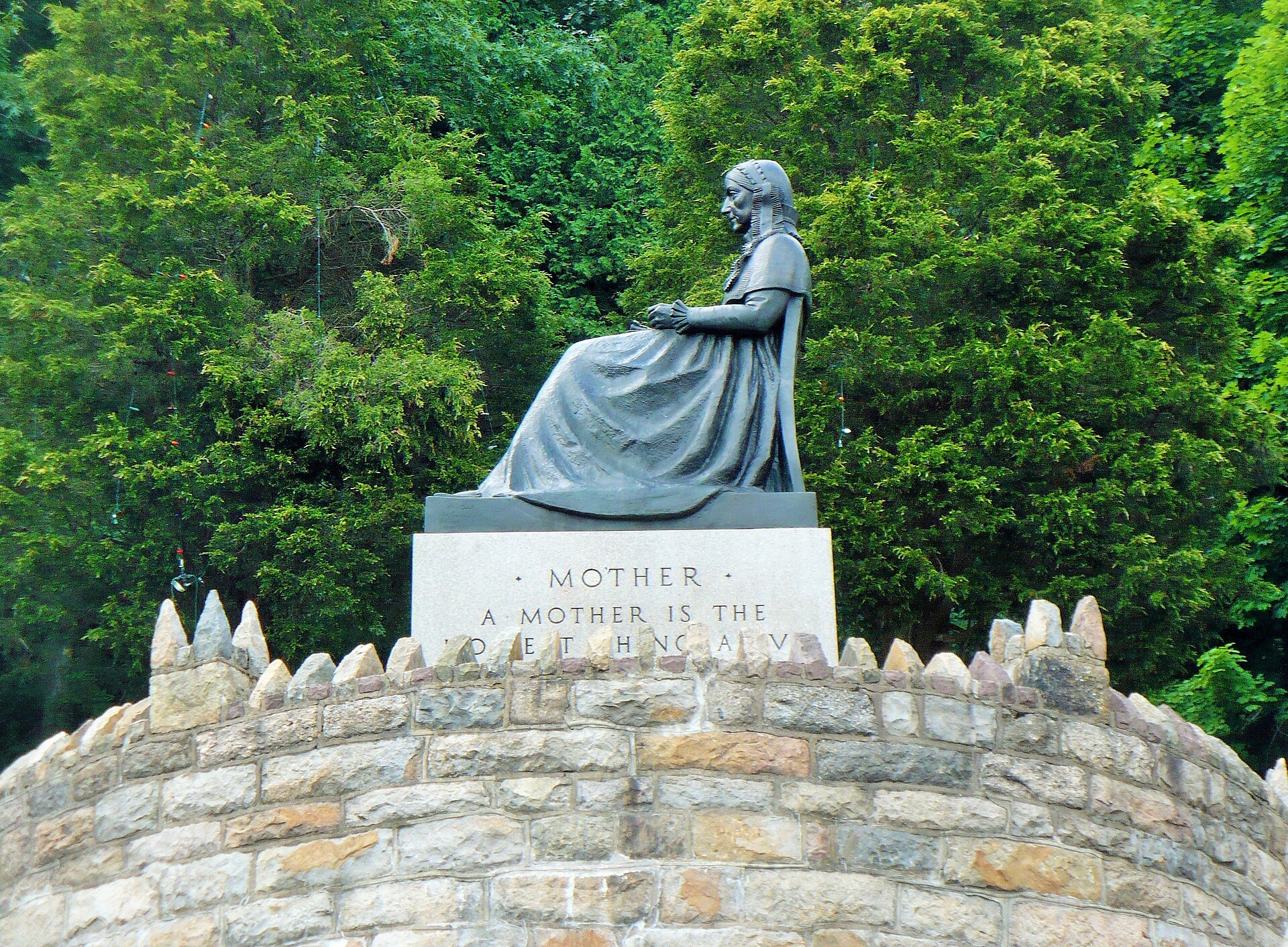 The Mothers' Memorial in Ashland, Schuylkill County, Pennsylvania features a bronze sculpture based on the famous James McNeill Whistler painting: An Arrangement in Grey and Black No.