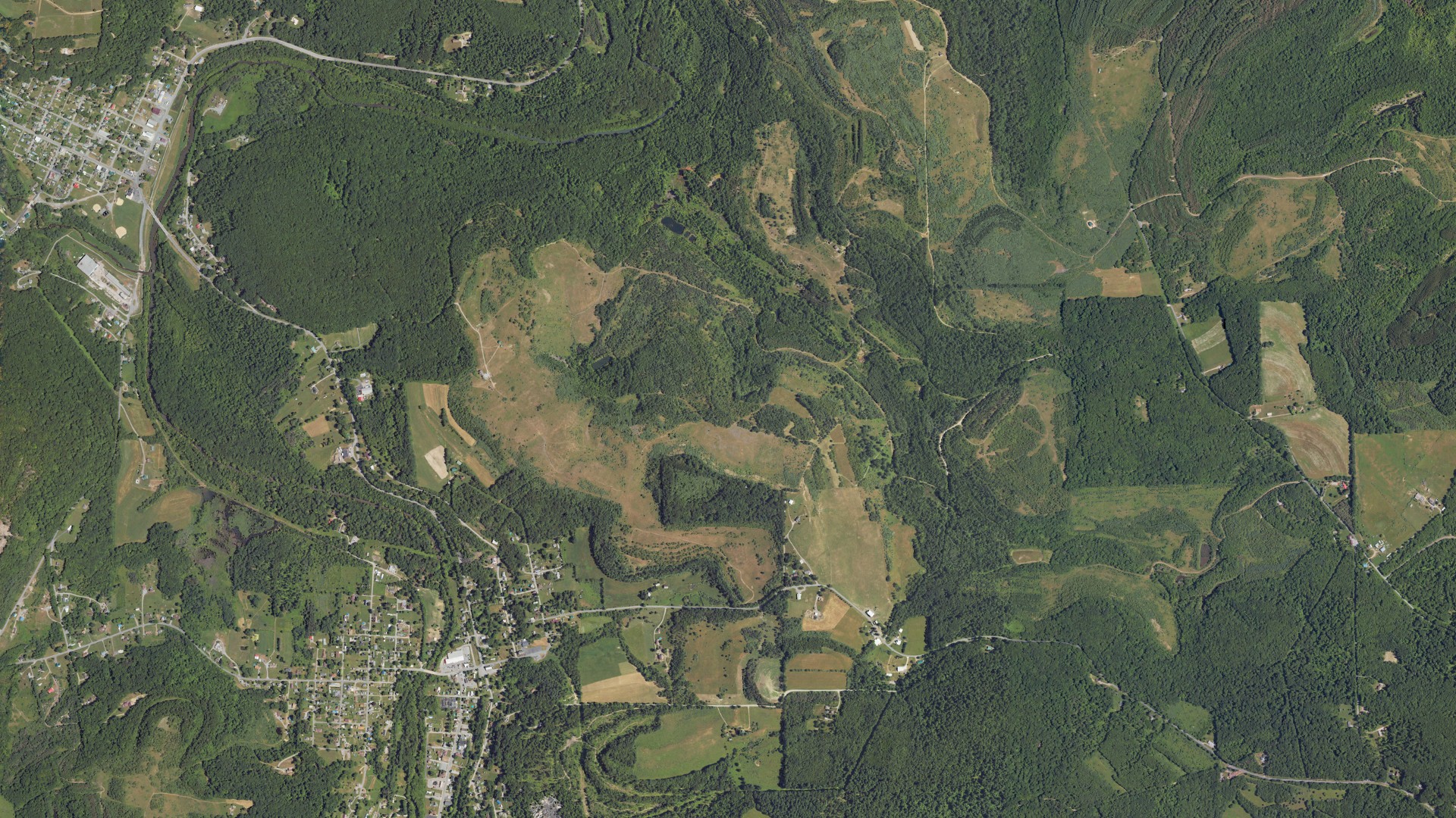 Aerial view of land around Beccaria, Pennsylvania