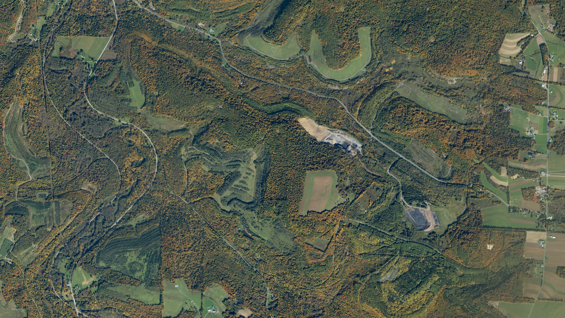 Aerial view of land around Chest, Pennsylvania