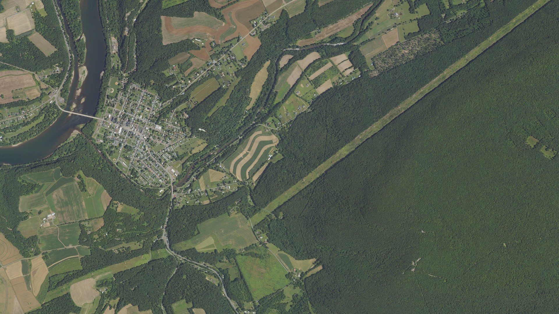 Aerial view of land around Catawissa, Pennsylvania