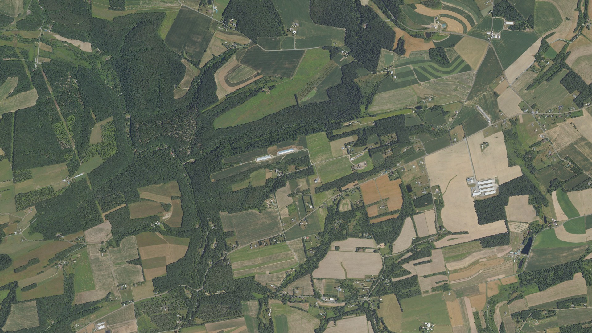 Natural-color aerial photograph of land around Cleveland, Pennsylvania