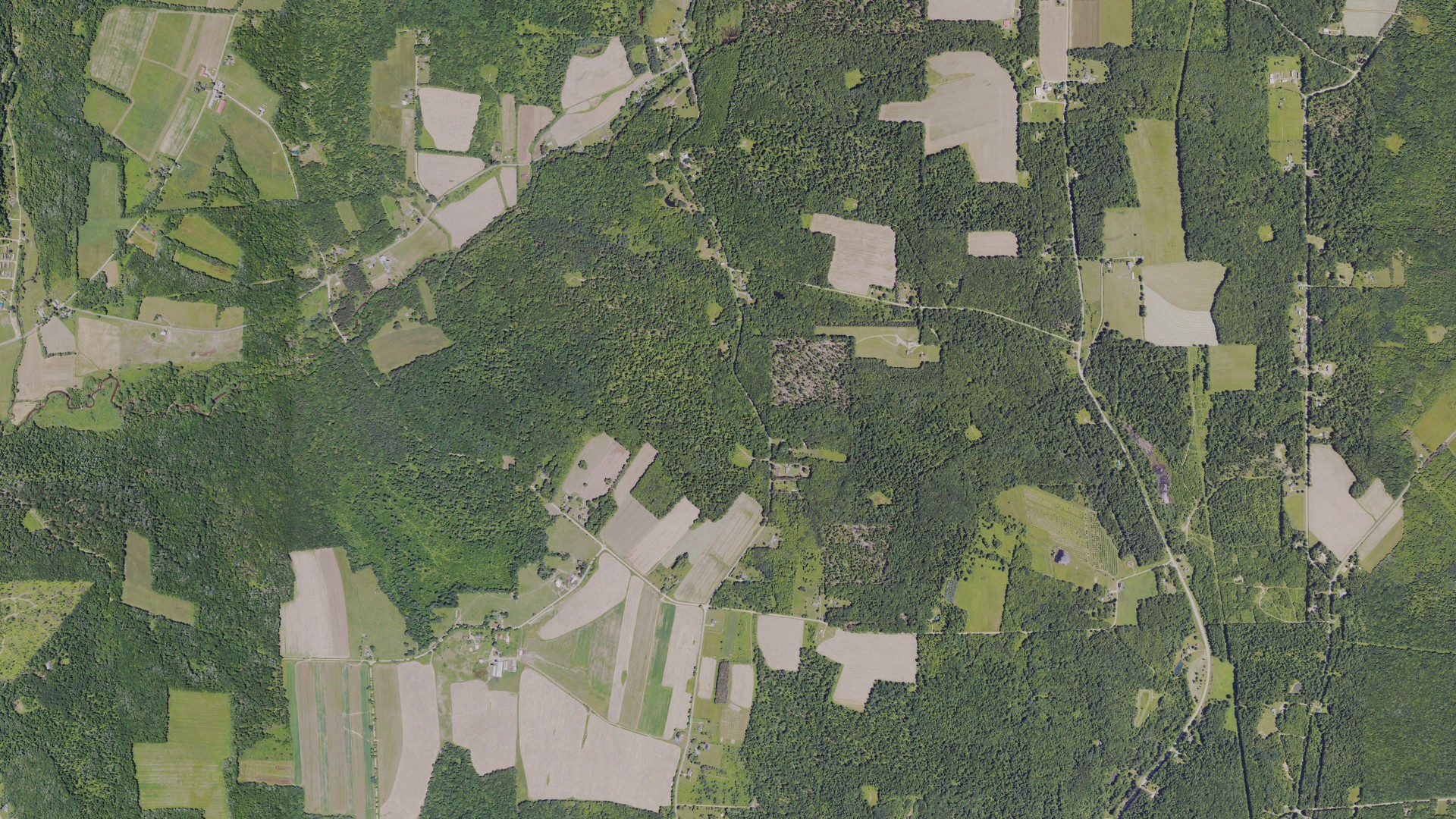 Aerial view of land around Oil Creek, Pennsylvania