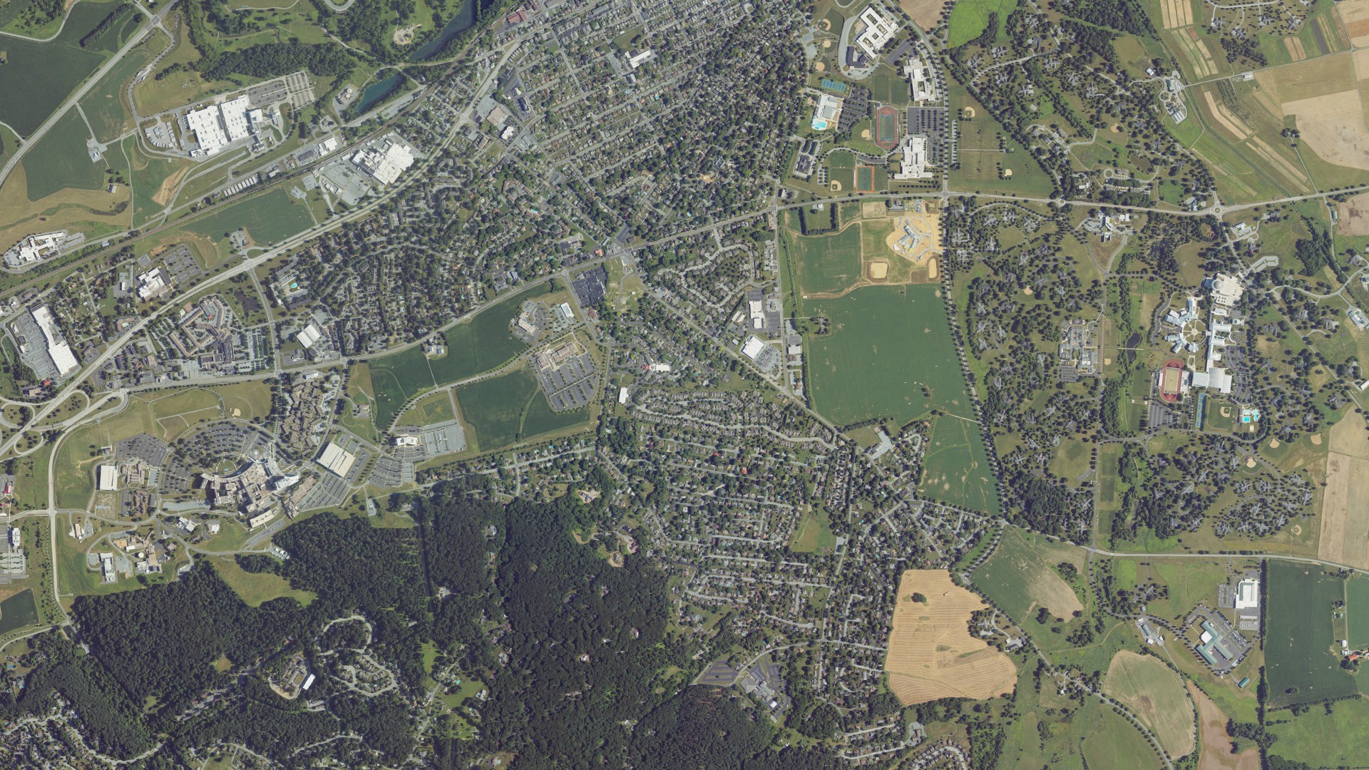 Aerial view of land around Derry, Pennsylvania