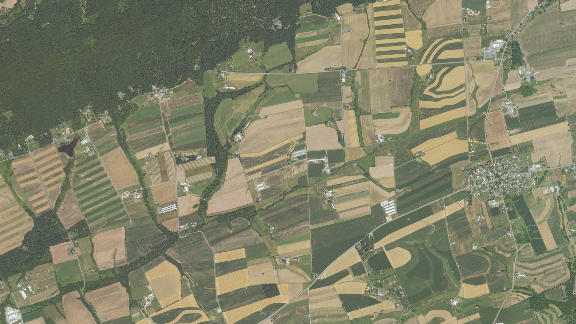Aerial view of land around Mifflin, Pennsylvania