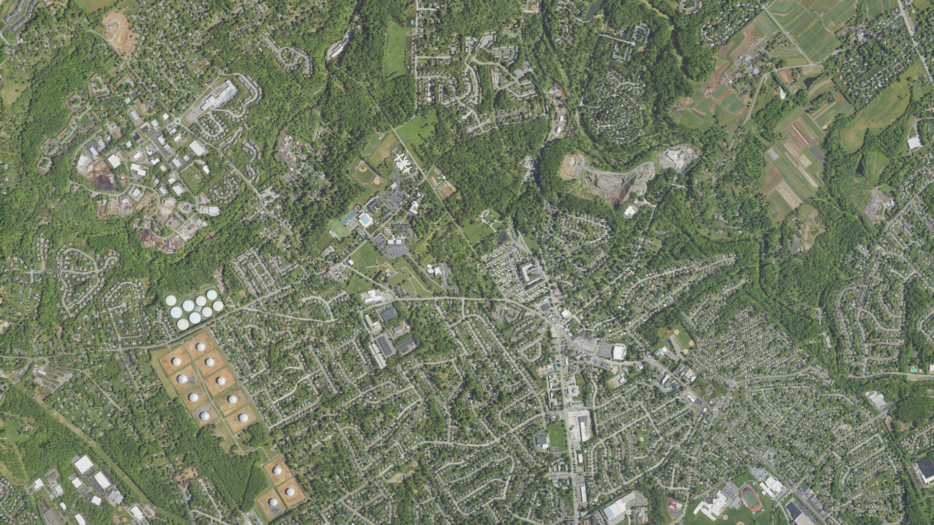 Aerial view of land around Aston, Pennsylvania