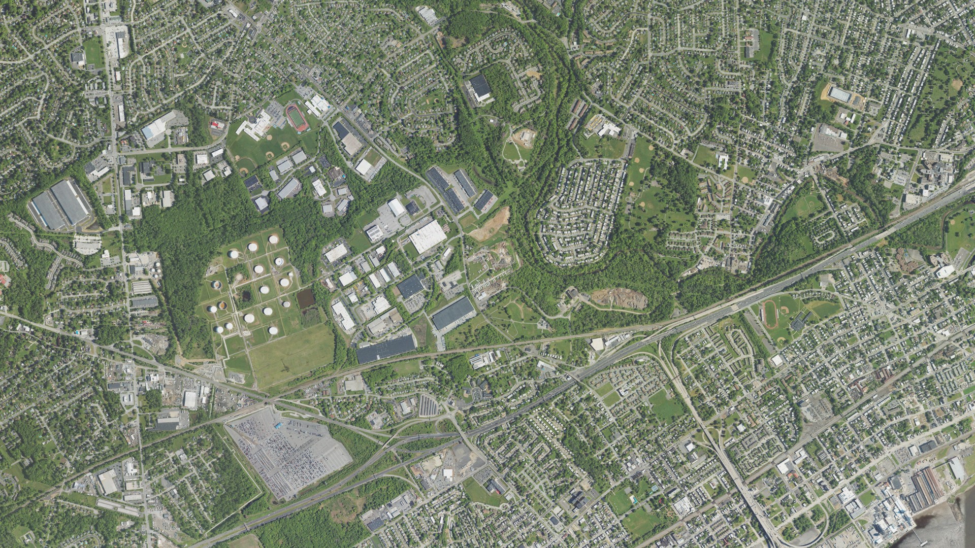 Aerial view of land around Chester, Pennsylvania
