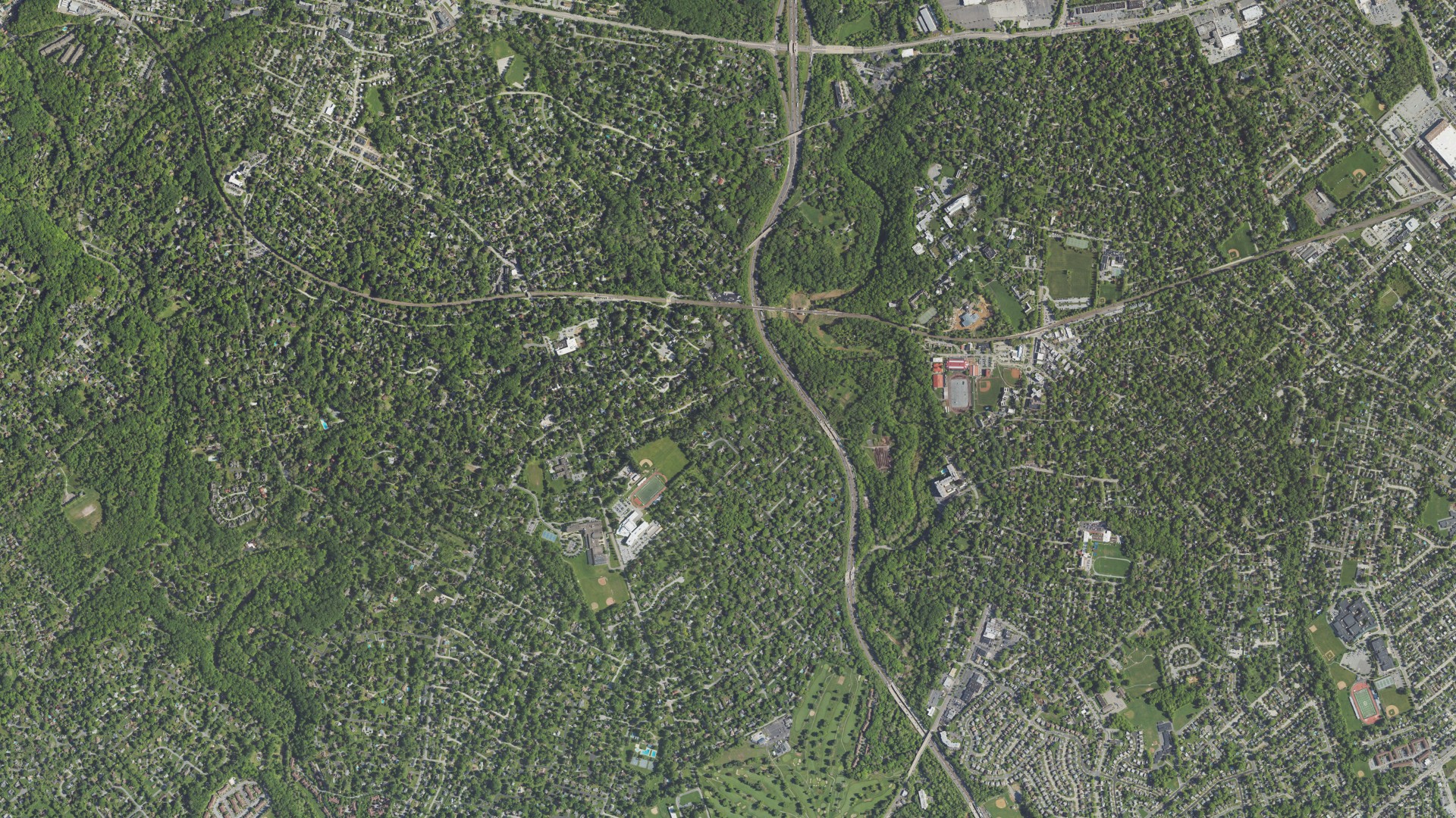 Aerial view of land around Nether Providence, Pennsylvania