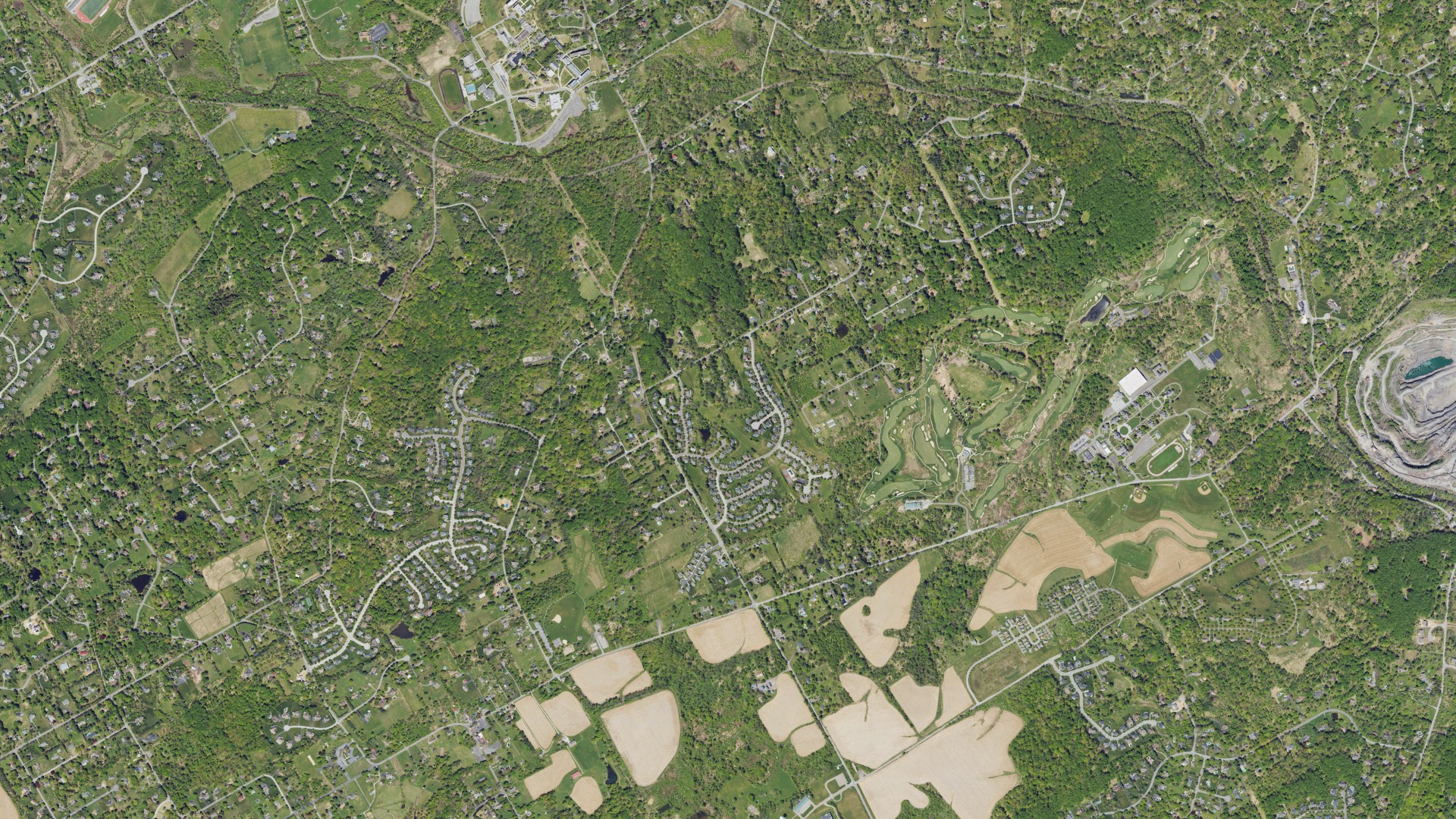 Aerial view of land around Thornbury, Pennsylvania