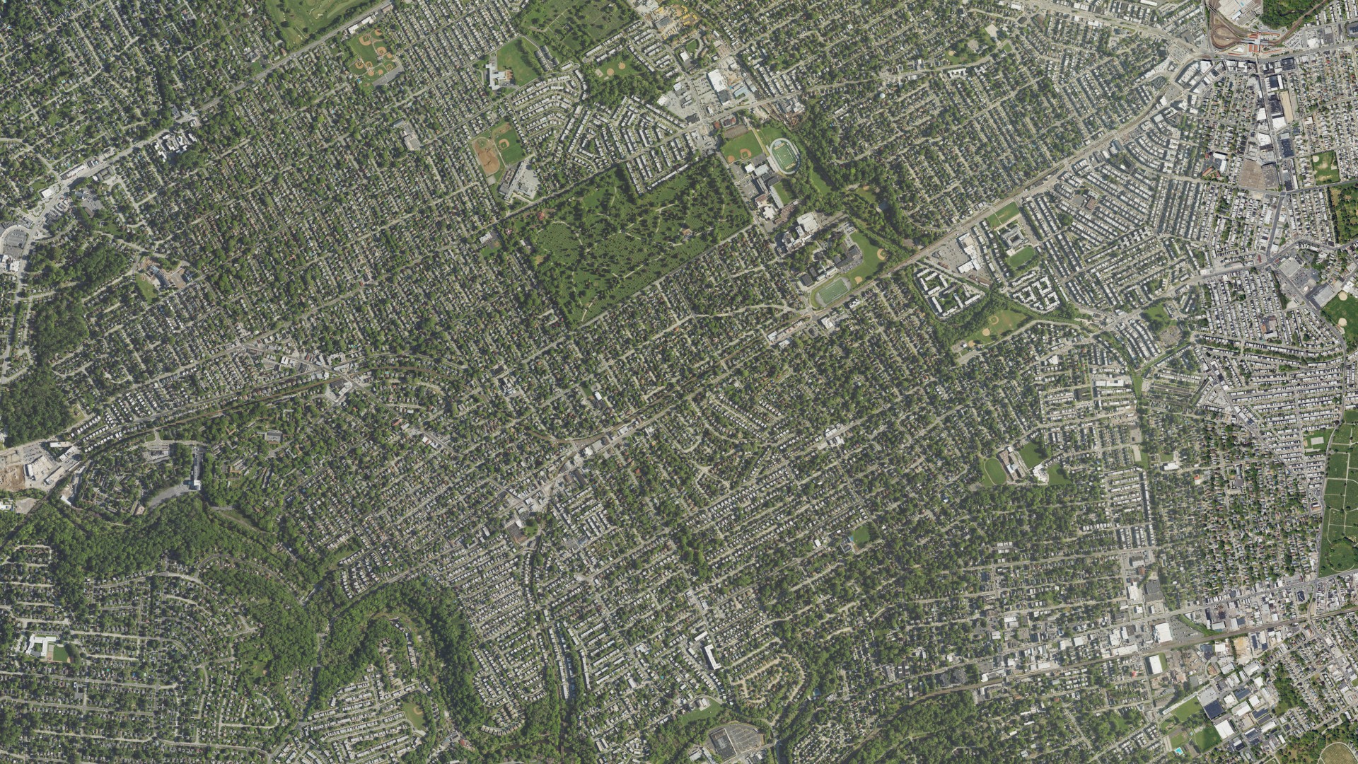 Aerial view of land around Upper Darby, Pennsylvania