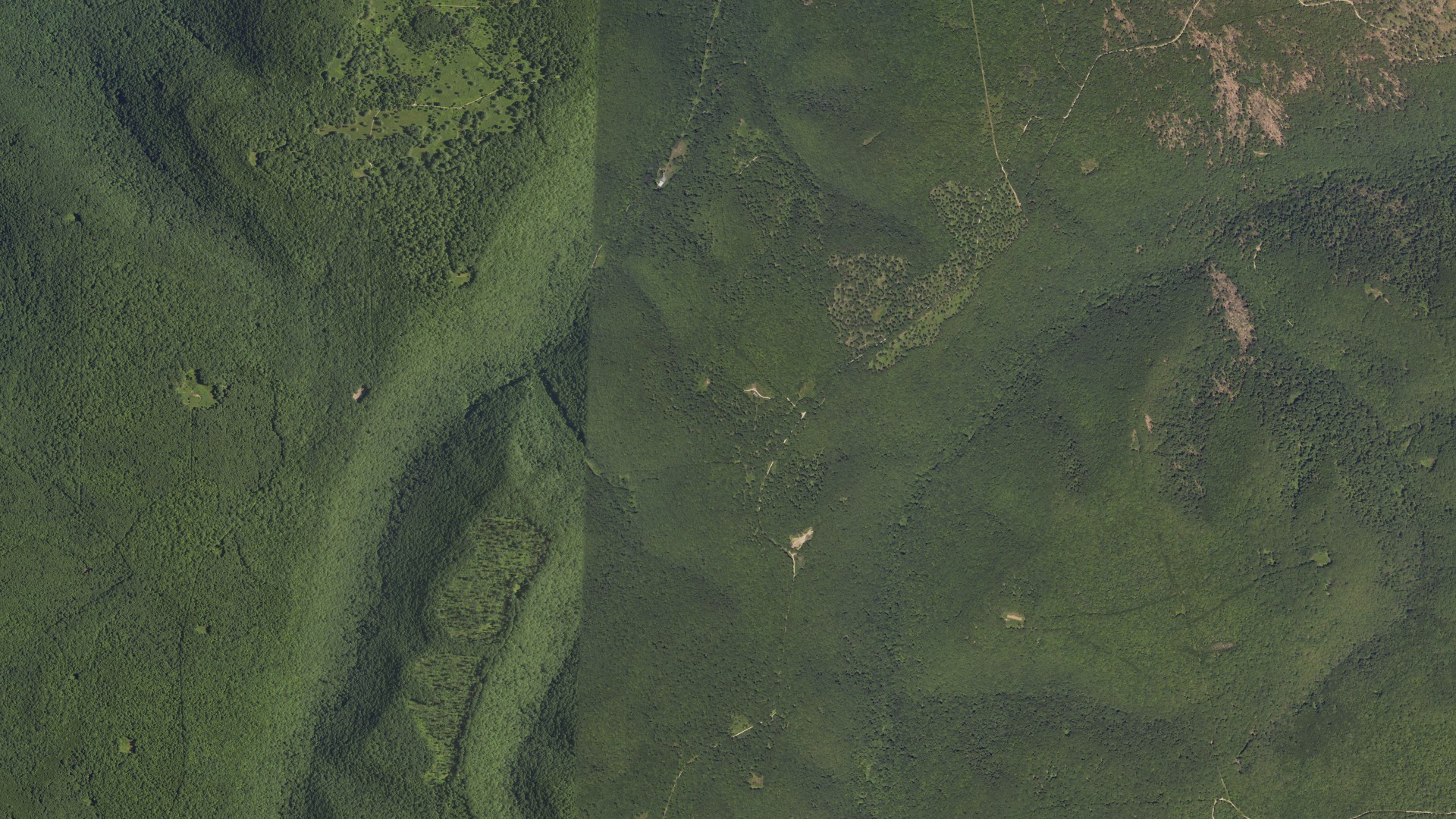 Natural-color aerial photograph of land around Benezette, Pennsylvania