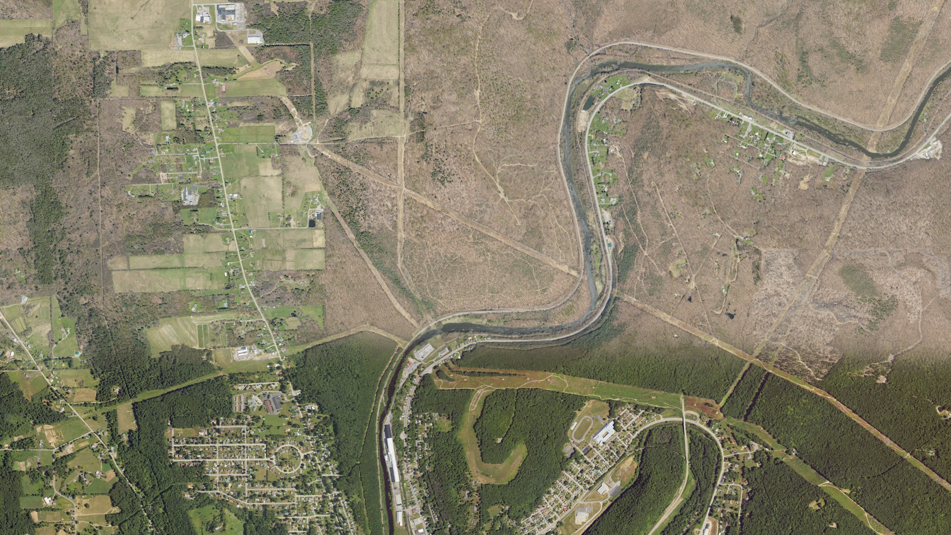Aerial view of land around Ridgway, Pennsylvania