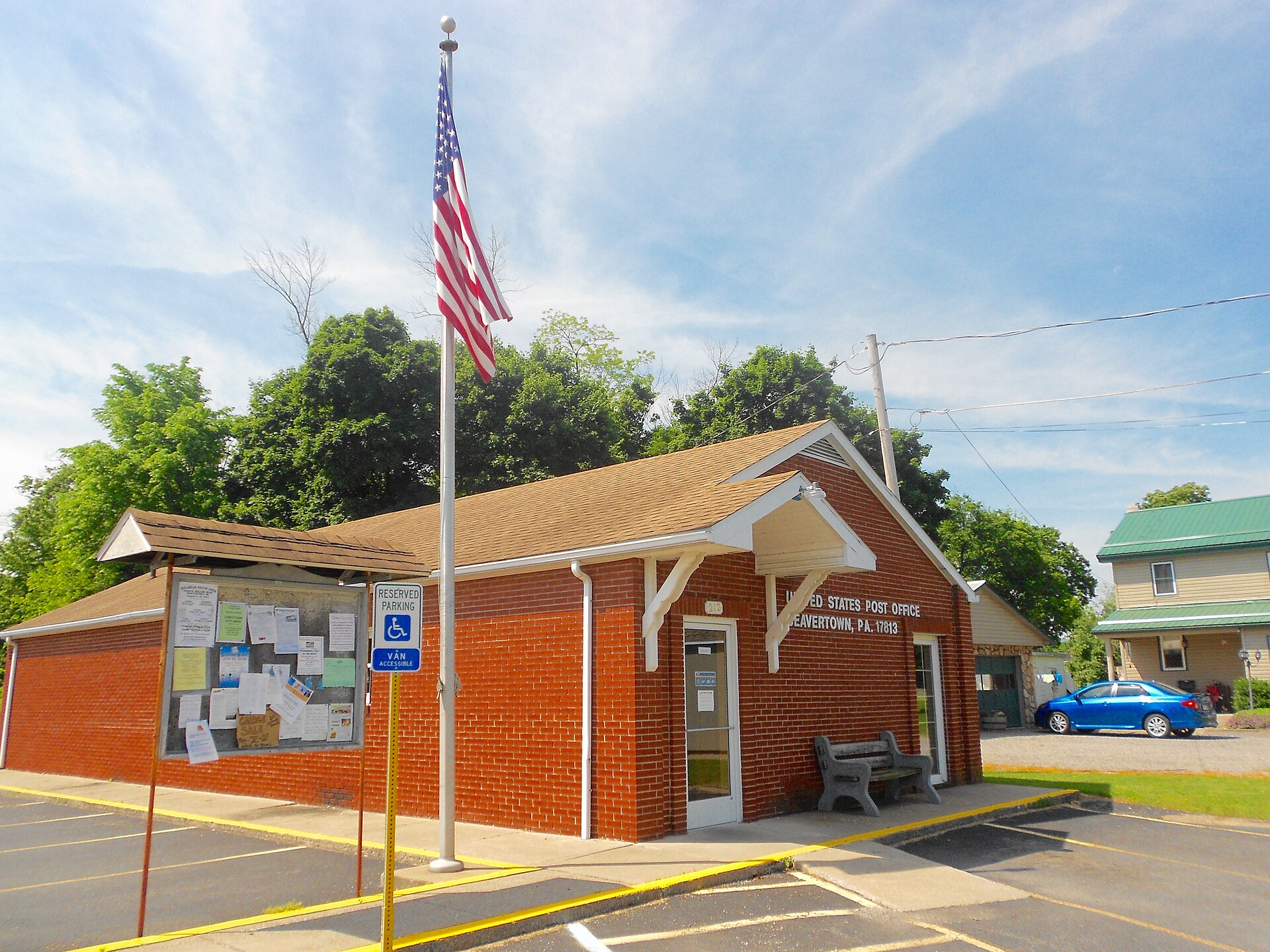 United Stats Post Office in Beavertown, Snyder County, Pennsylvania, zip code 17813