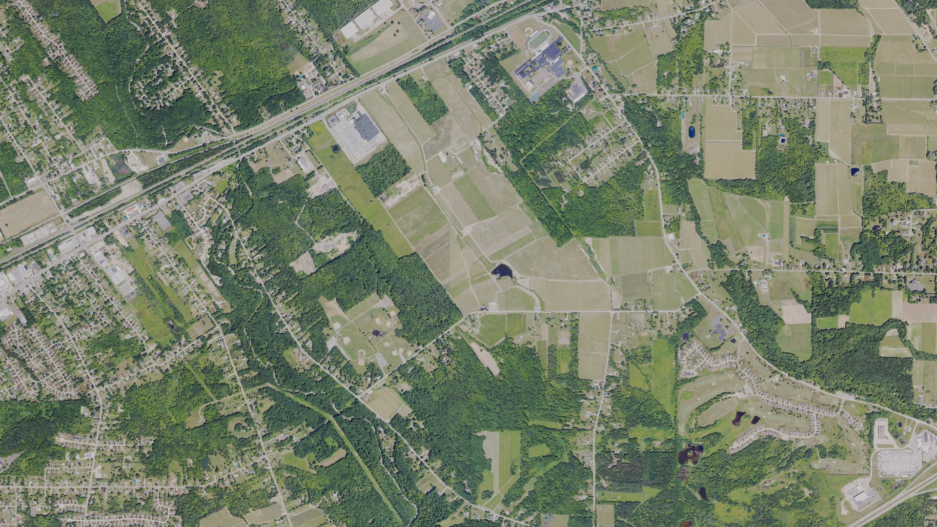 Natural-color aerial photograph of land around Harborcreek, Pennsylvania