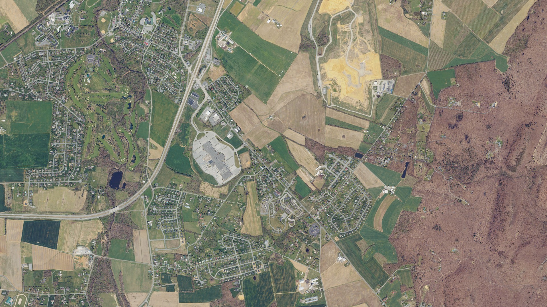 Aerial view of land around Greene, Pennsylvania
