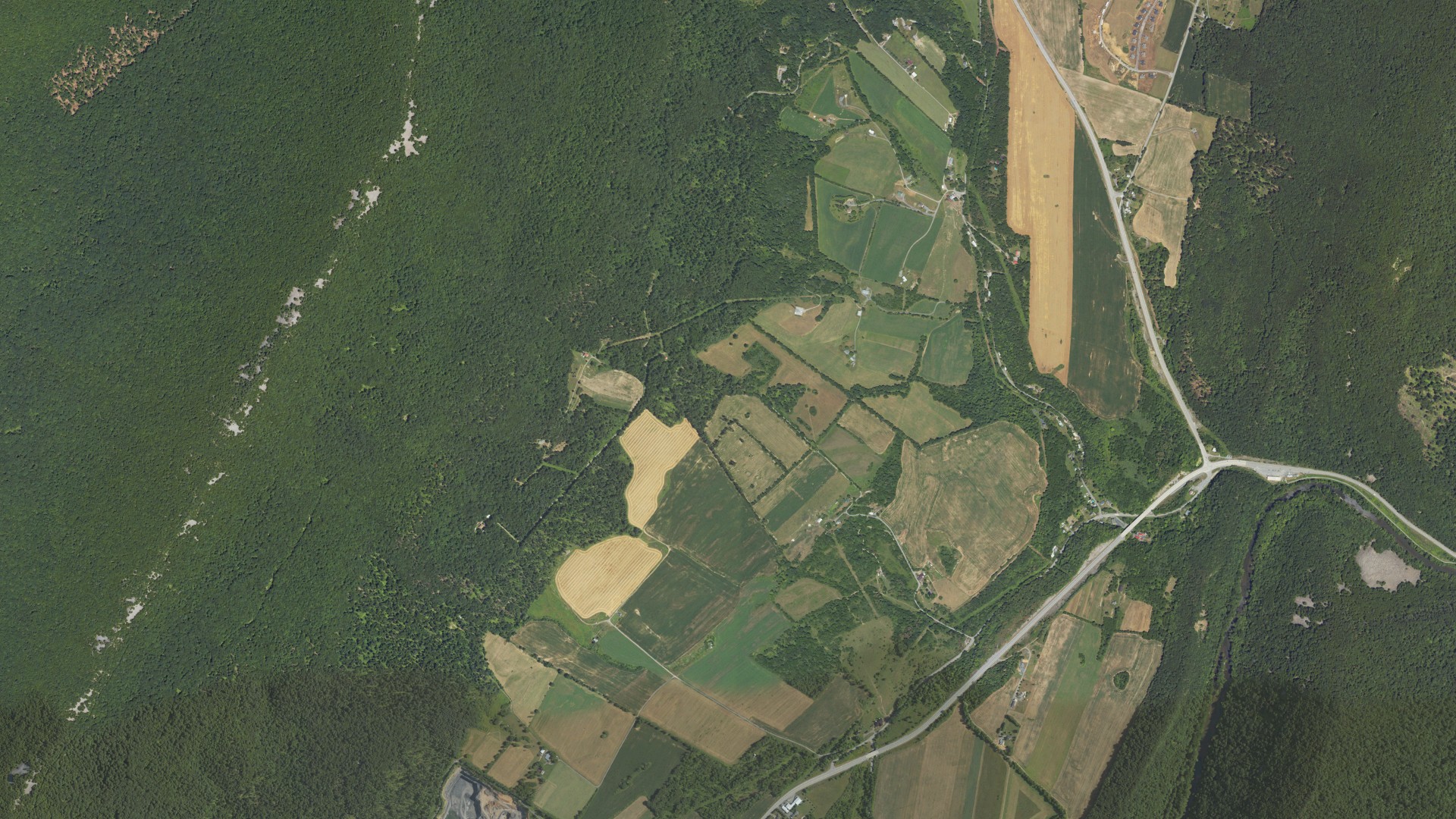 Aerial view of land around Morris, Pennsylvania