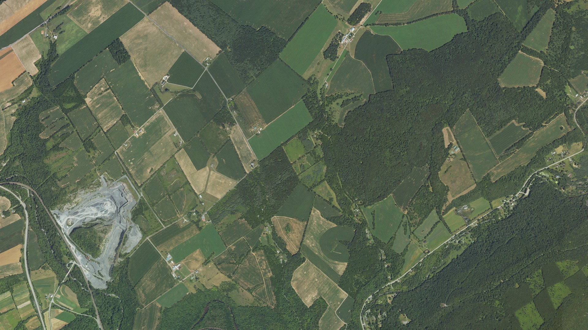 Aerial view of land around Spruce Creek, Pennsylvania
