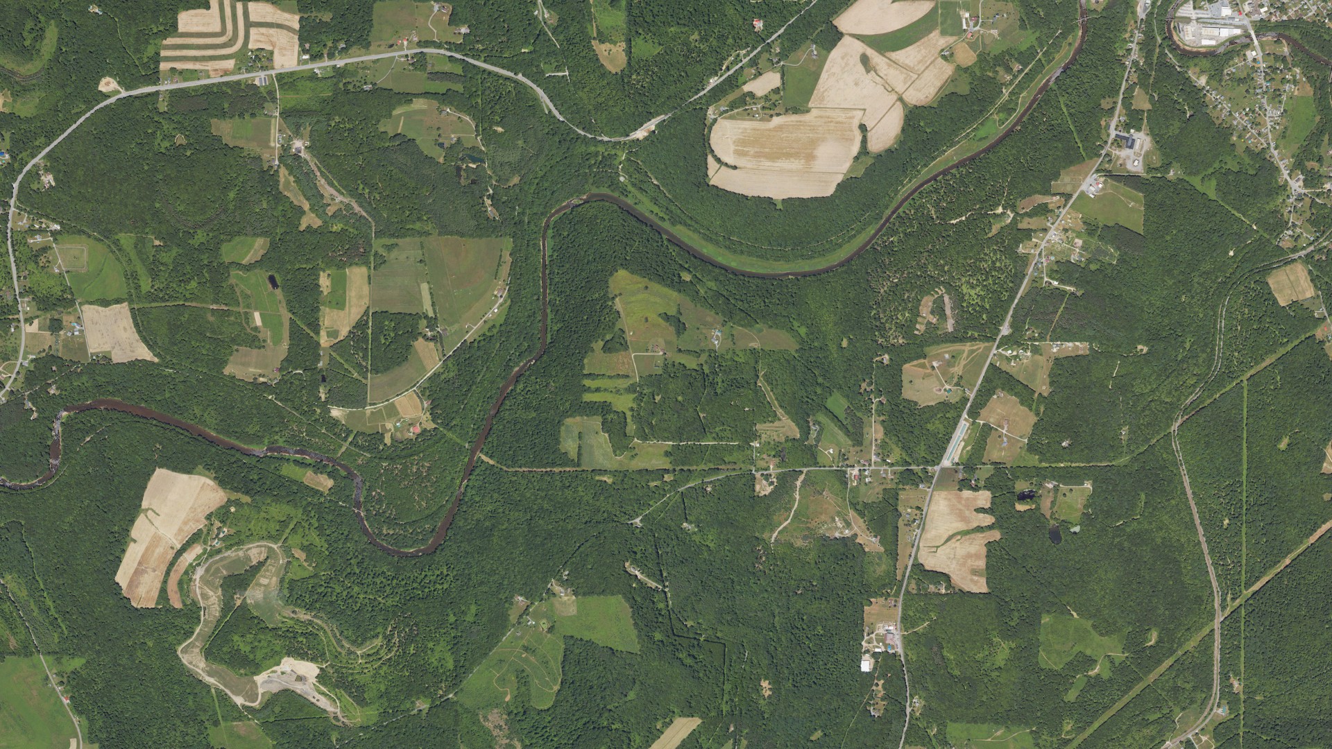 Aerial view of land around Rose, Pennsylvania