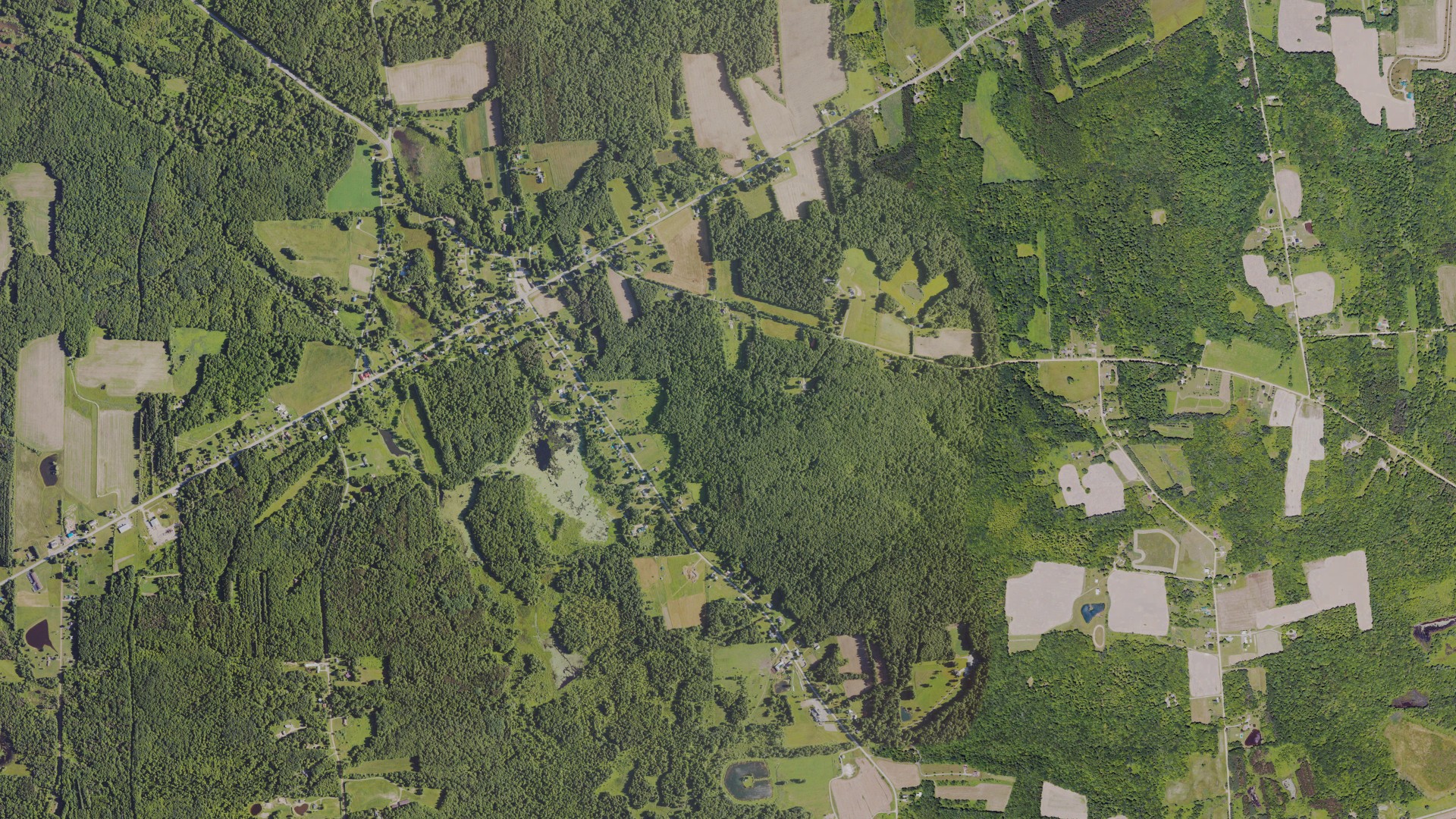 Natural-color aerial photograph of land around Blooming Valley, Pennsylvania