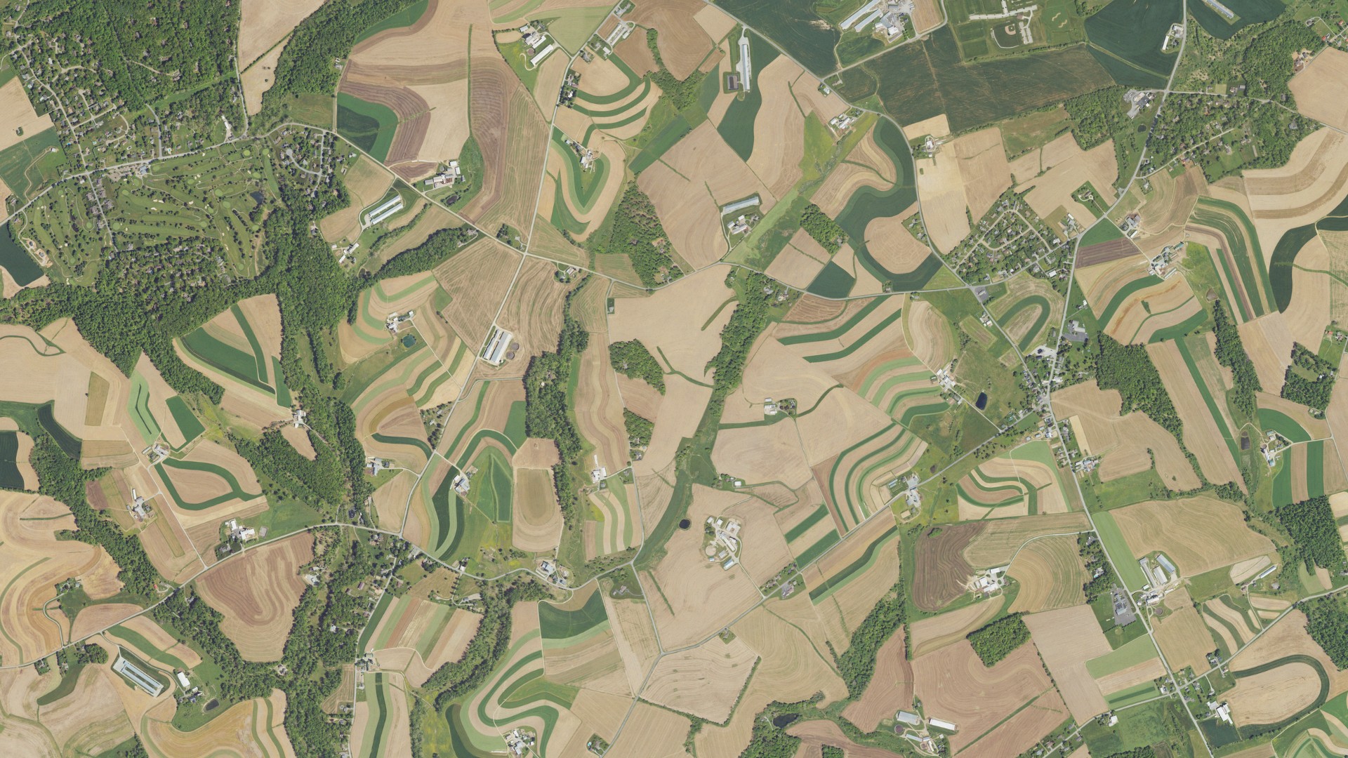 Aerial view of land around East Drumore, Pennsylvania