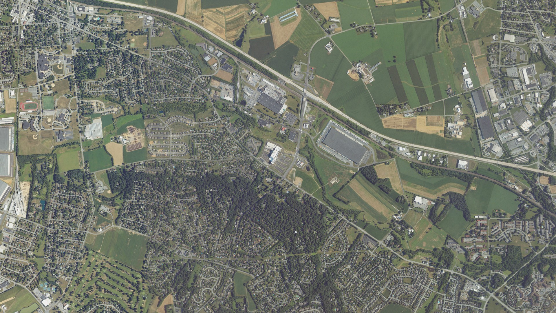 Aerial view of land around East Hempfield, Pennsylvania