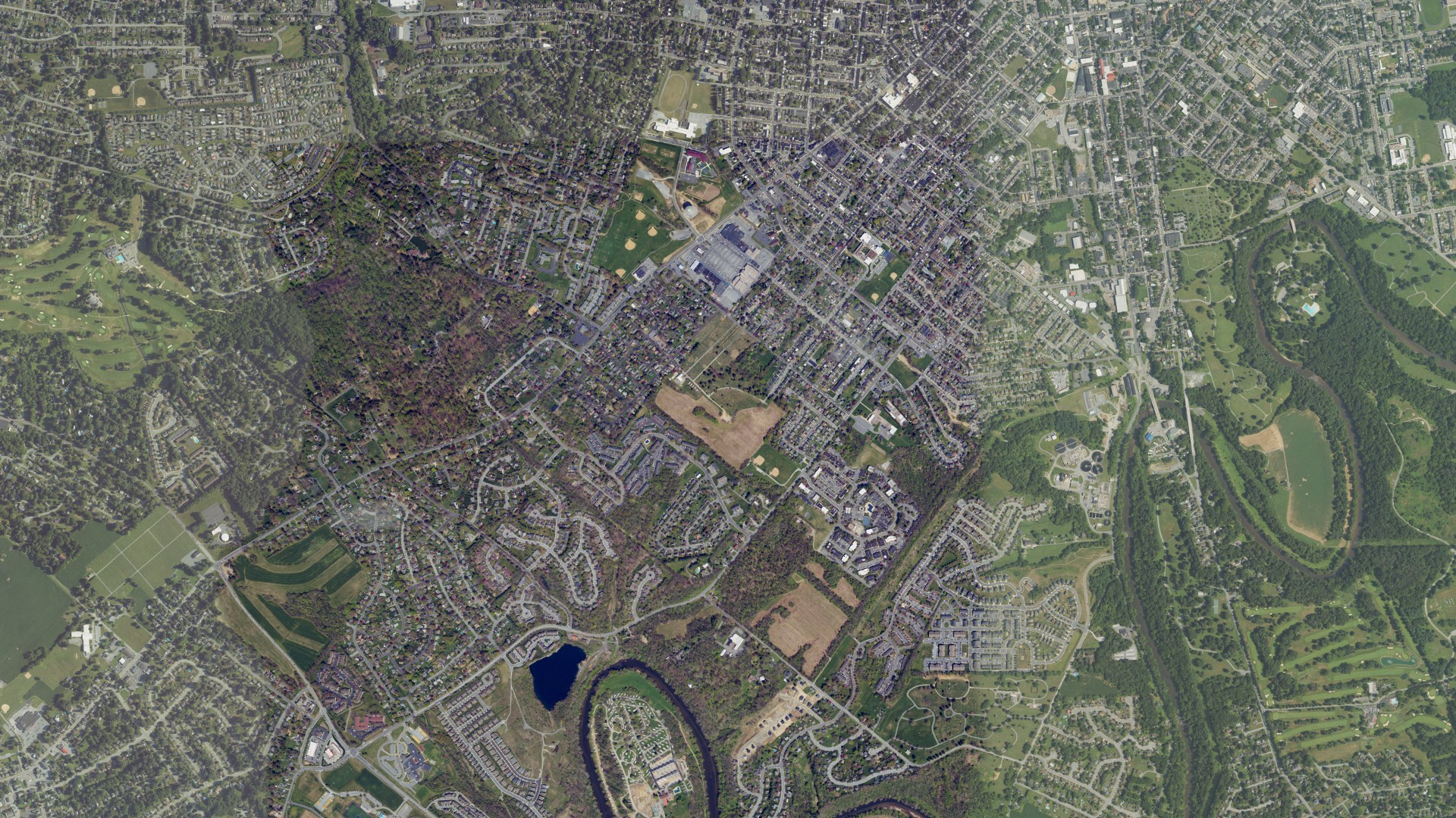 Aerial view of land around Lancaster, Pennsylvania