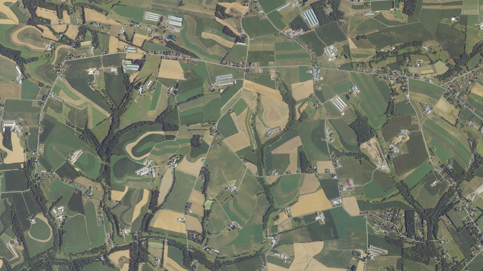 Natural-color aerial photograph of land around Rapho, Pennsylvania