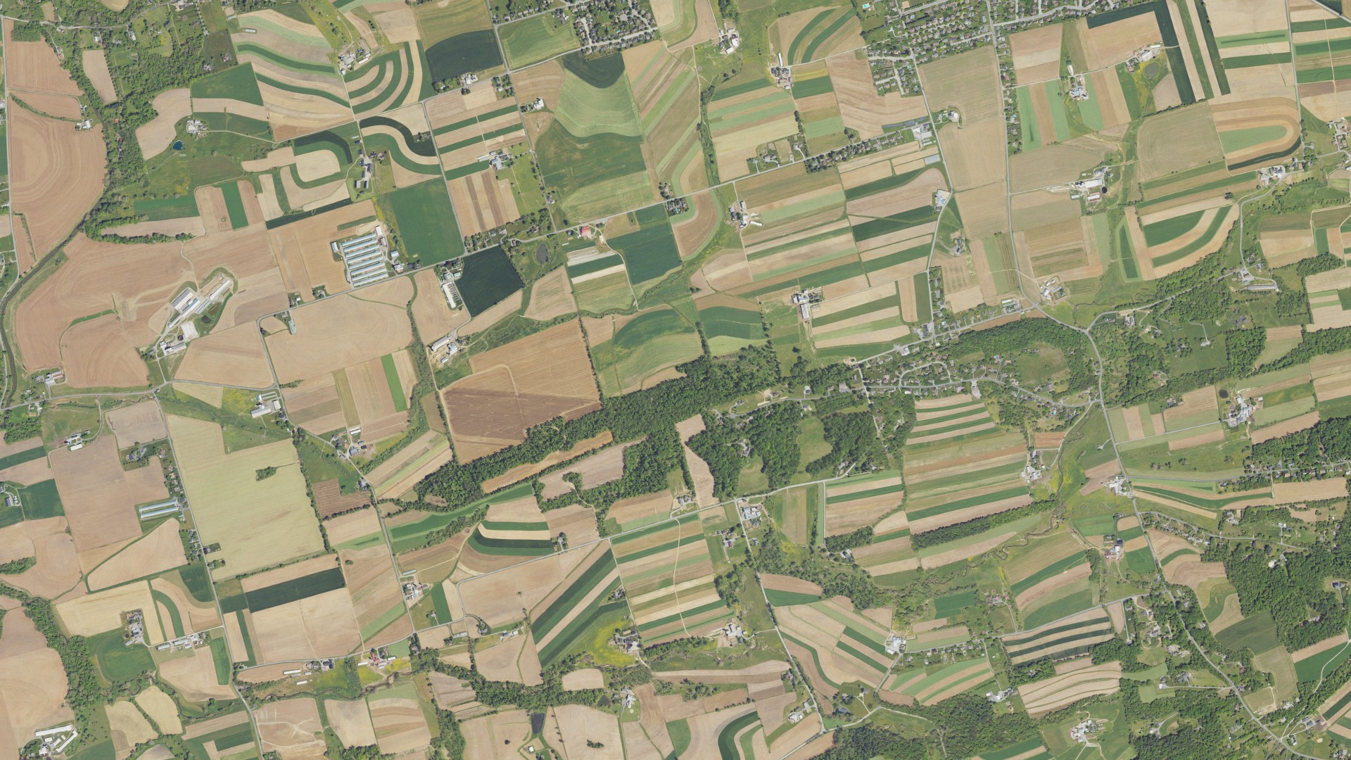 Aerial view of land around Strasburg, Pennsylvania