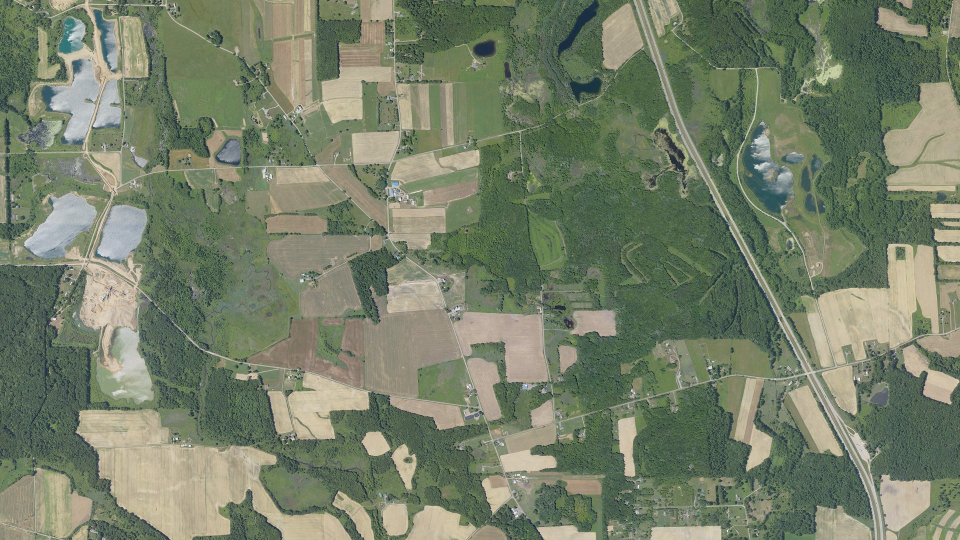 Aerial view of land around Plain Grove, Pennsylvania