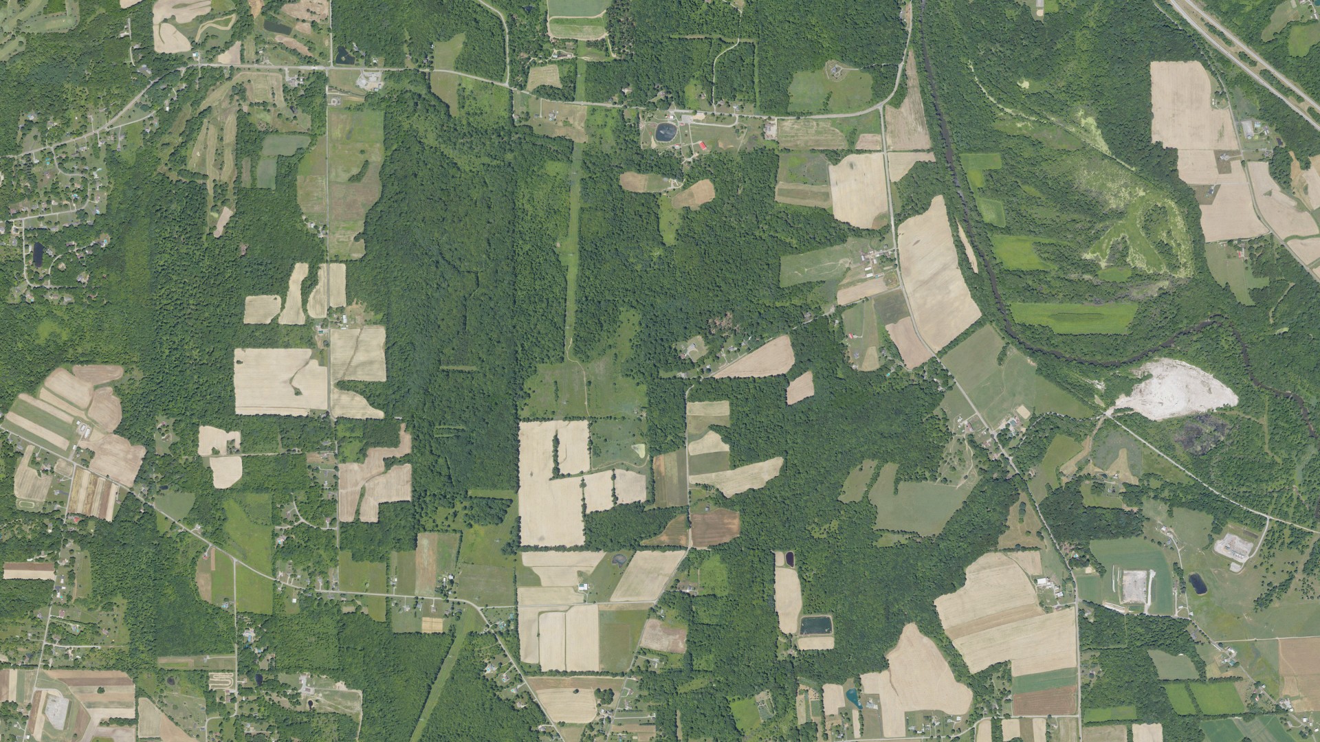 Aerial view of land around Pulaski, Pennsylvania