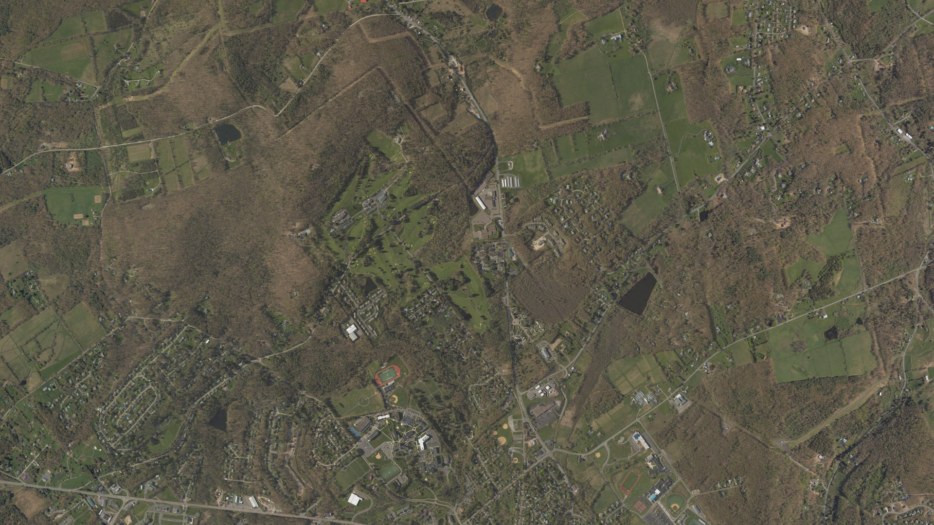 Natural-color aerial photograph of land around Dallas, Pennsylvania